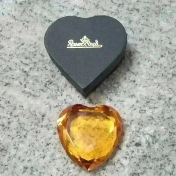 Rosenthal Amber Crystal Heart Paperweight - Picture 1 of 5